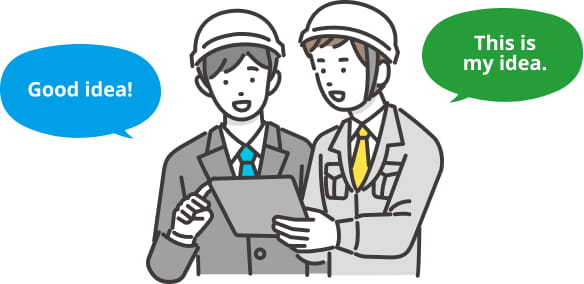 提案し合う現場の若手社員のイラスト